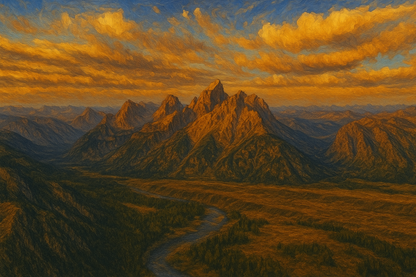 Mountain landscape with a winding road at sunset